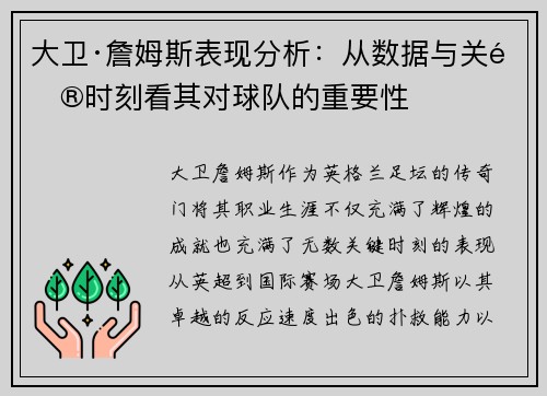 大卫·詹姆斯表现分析:从数据与关键时刻看其对球队的重要性 大卫·詹姆斯表现分析:从数据与关键时刻看其对球队的重要性